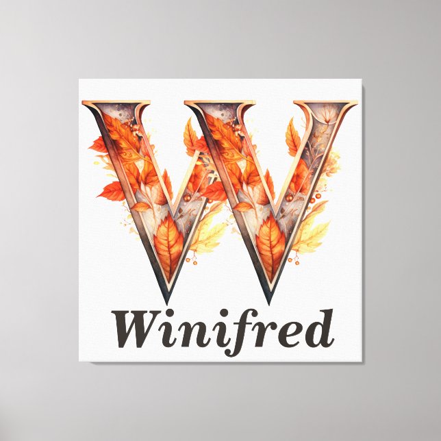 Pumpkin Halloween Name Letter W Floral Monogram Canvas Print (Front)