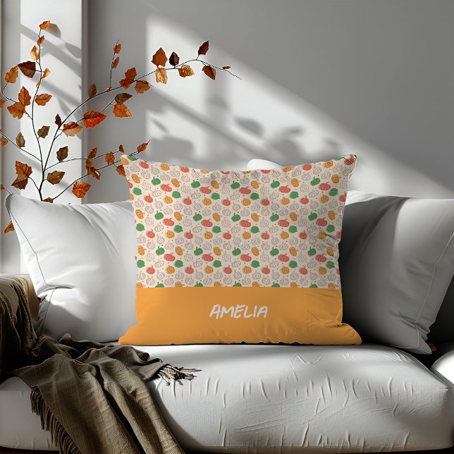 Pumpkin Halloween name orange yellow green Throw Pillow (Creator Uploaded)