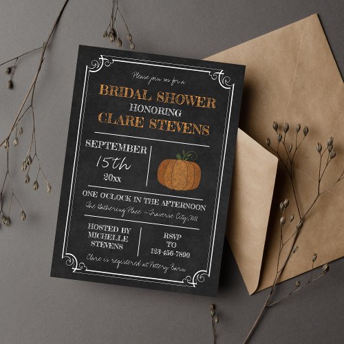 Pumpkin Halloween Orange Bridal Shower Invitation