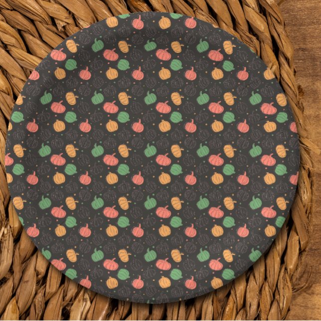 Pumpkin Halloween orange  green black pattern Paper Plates (Creator Uploaded)