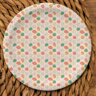 Pumpkin Halloween orange  green white pattern Paper Plates