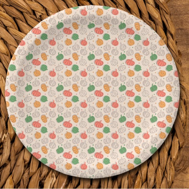 Pumpkin Halloween orange  green white pattern Paper Plates (Creator Uploaded)