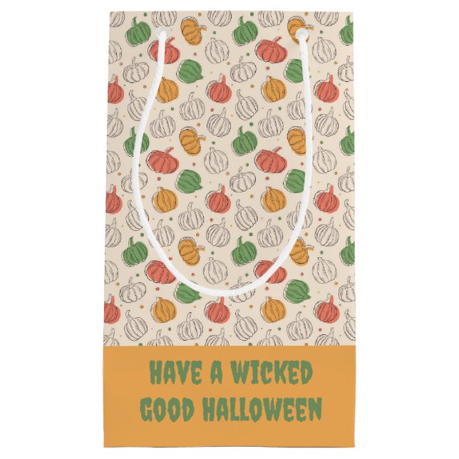 Pumpkin Halloween orange yellow green Small Gift Bag (Front)