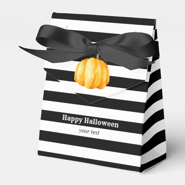 Pumpkin. Halloween party. Black and white striped Favor Boxes (Front Side)
