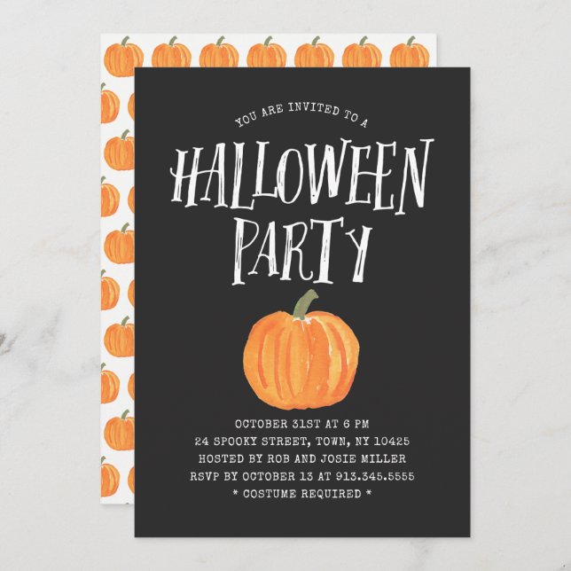 Pumpkin Halloween Party Invitation Black (Front/Back)