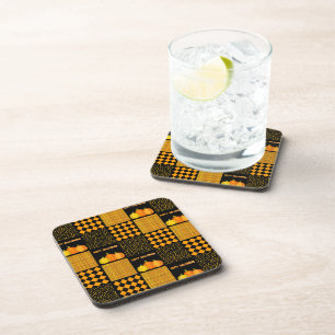 Pumpkin Halloween Patchwork Pattern Beverage Coaster