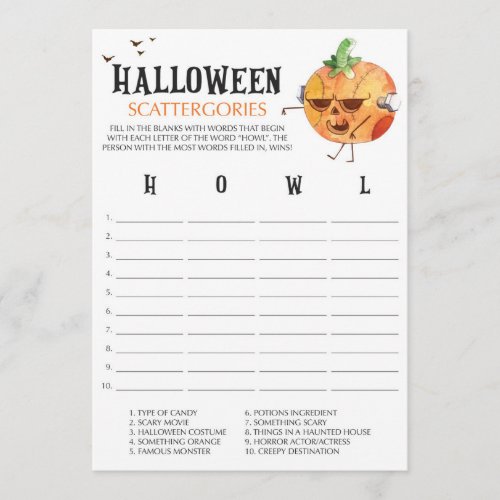 Pumpkin Halloween Scattergories Game Cards