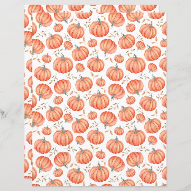 Pumpkin Halloween Scrapbook Paper in White (Front/Back)