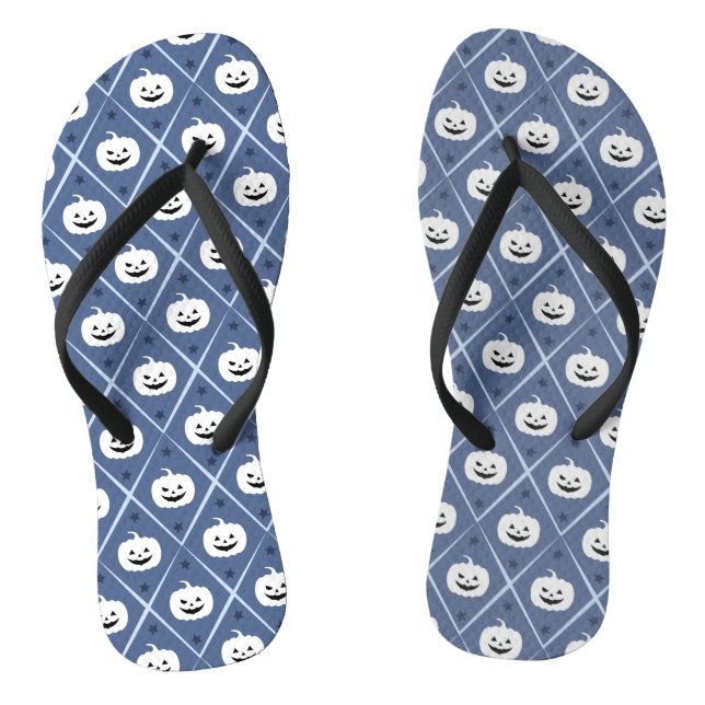 Pumpkin Halloween Seamless Pattern Flip Flops (Footbed)