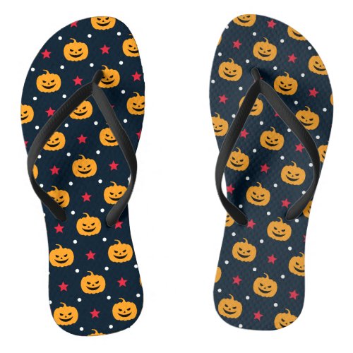 Pumpkin Halloween Seamless Pattern Flip Flops