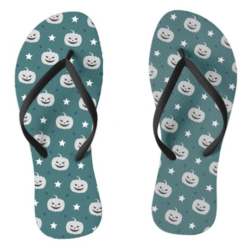 Pumpkin Halloween Seamless Pattern Flip Flops