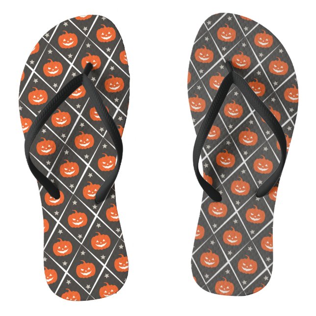 Pumpkin Halloween Seamless Pattern Flip Flops (Footbed)
