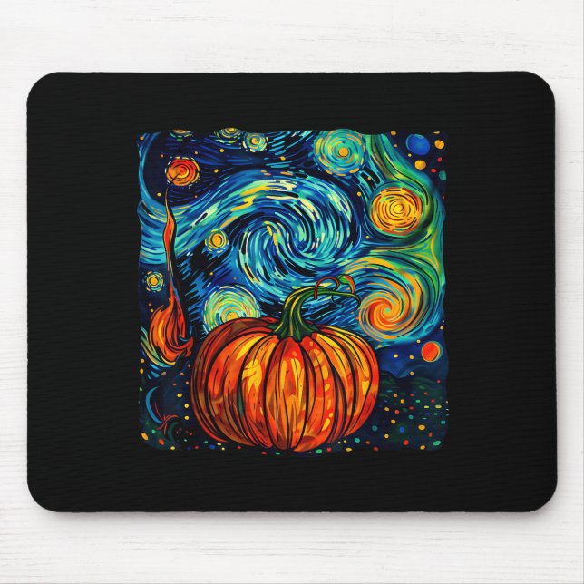Pumpkin Halloween Starry Night Van Gogh Thanksgivi Mouse Pad (Front)
