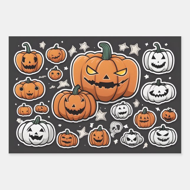 Pumpkin halloween wrapping paper sheets (Front)