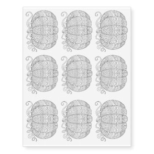 Pumpkin Halloween Zen Doodle Illustration Art Temporary Tattoos