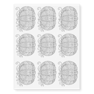 Pumpkin Halloween Zen Doodle Illustration Art Temporary Tattoos