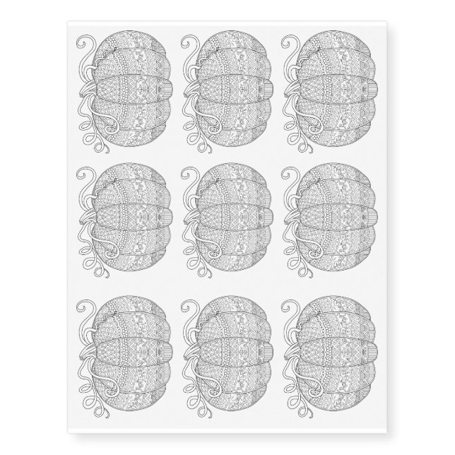 Pumpkin Halloween Zen Doodle Illustration Art Temporary Tattoos (Front)