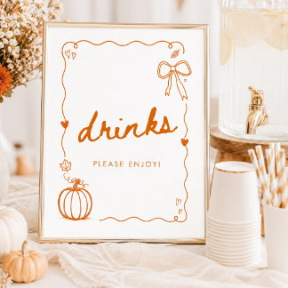 Pumpkin Hand Drawn Doodle Baby Shower Drinks Sign