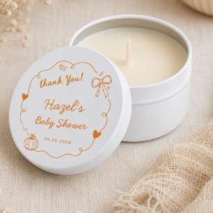Pumpkin Hand Drawn Doodle Baby Shower Thank You Mini Candle Favors