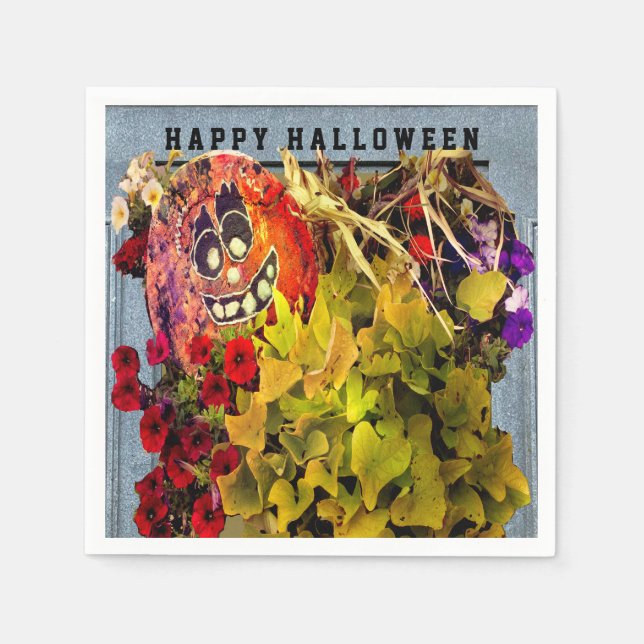 Pumpkin happy face & flowers napkins (Front)