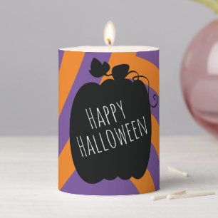 Pumpkin Happy Halloween Black Orange Stripes Pilla Pillar Candle
