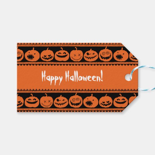 Pumpkin Happy Halloween Jack O Lantern Pattern Gift Tags