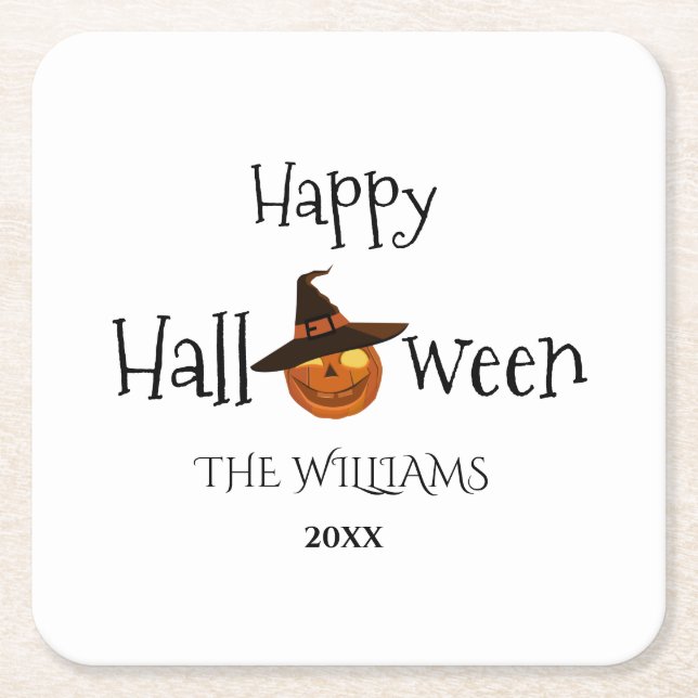  Pumpkin Happy Halloween Personalized Square Paper Coaster (Front)