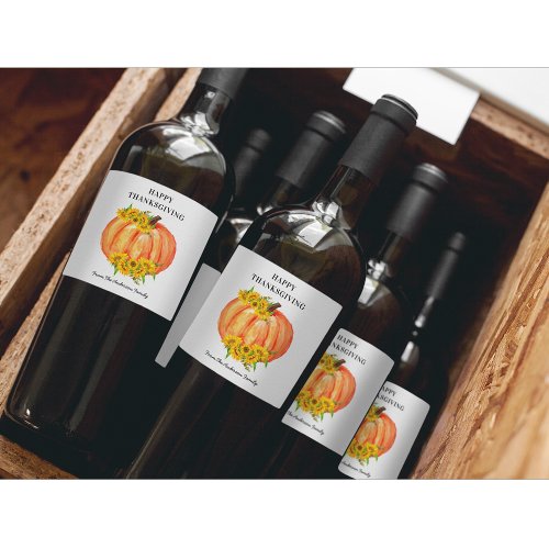 Pumpkin Happy Thanksgiving Orange White Wine Label