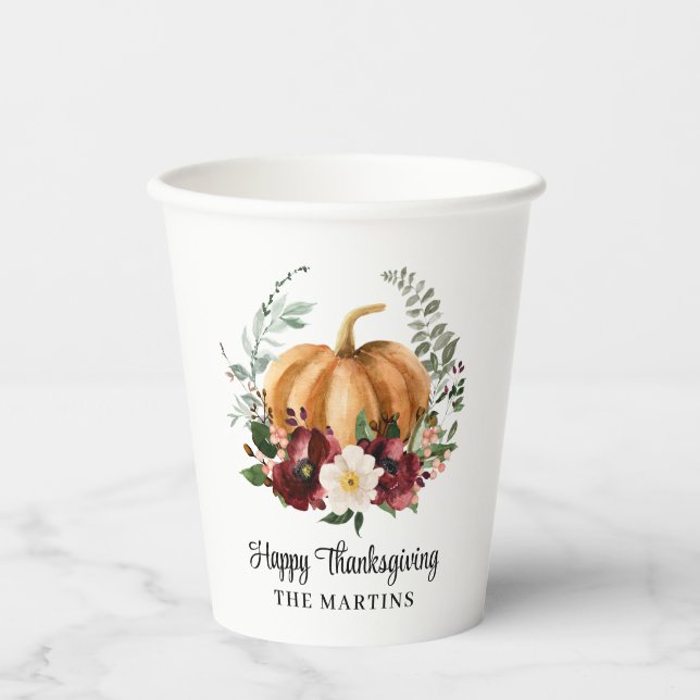 Pumpkin Happy Thanksgiving Paper Cups (Front)