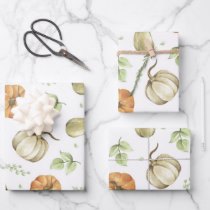 Pumpkin harvest and autumn leaves watercolor  wrapping paper sheets