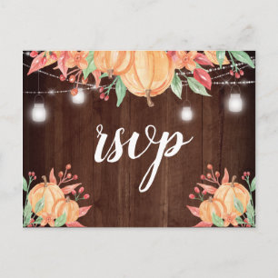 Pumpkin Harvest Autumn Lights Wedding RSVP Postcard
