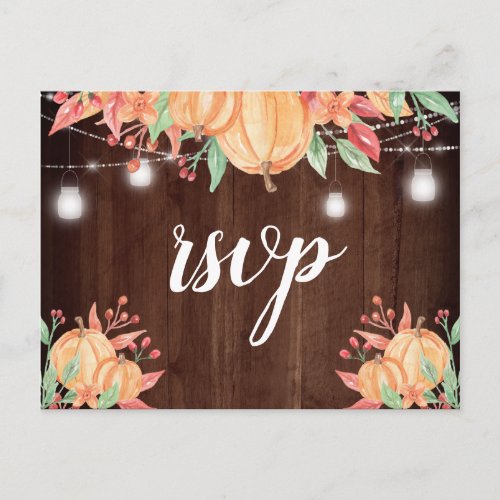 Pumpkin Harvest Autumn Lights Wedding Rsvp Postcard