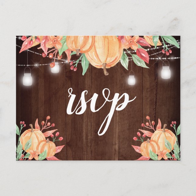 Pumpkin Harvest Autumn Lights Wedding RSVP Postcard (Front)