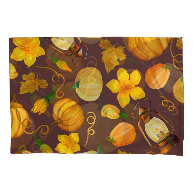 Pumpkin Harvest Autumn Watercolor Pattern Pillow Case (Front)
