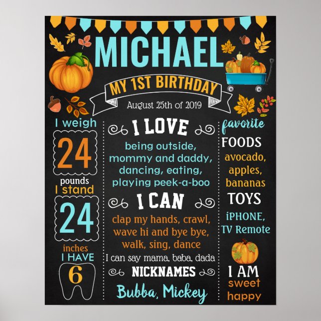 Pumpkin Harvest blue truck Birthday sign (Front)