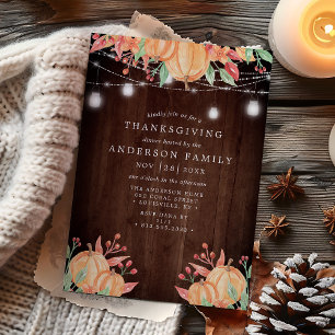 Pumpkin Harvest Fall String Lights Thanksgiving Invitation