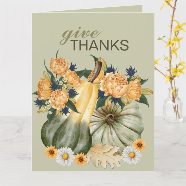 Pumpkin Harvest Floral Fusion  Card (Yellow Flower)