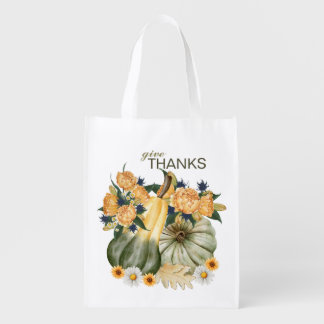 Pumpkin Harvest Floral Fusion T-Shirt Grocery Bag