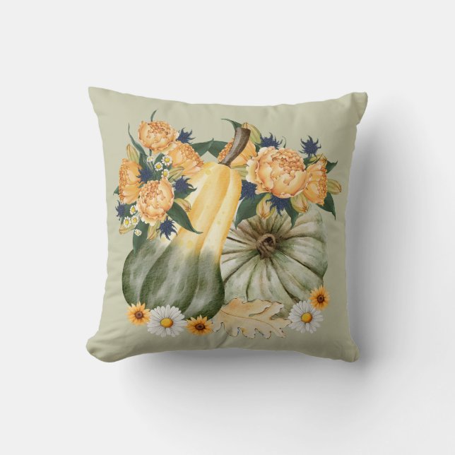 Pumpkin Harvest Floral Fusion  Throw Pillow (Front)