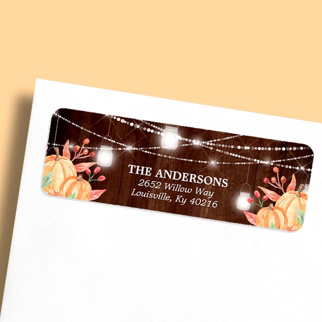 Pumpkin Harvest Mason Jar Fall Lights Address Label (Creator Uploaded)