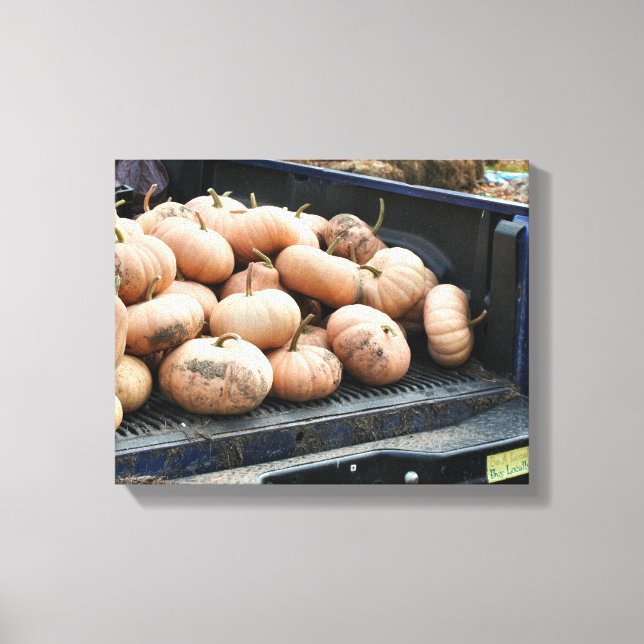 Pumpkin Harvest On Pickup Truck Fall Canvas Print (Front)