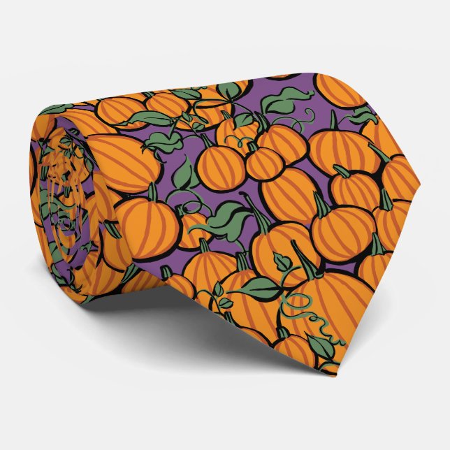 Pumpkin Harvest on Purple Neck Tie (Rolled)