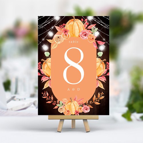 Pumpkin Harvest Rustic String Light Autumn Wedding Table Number