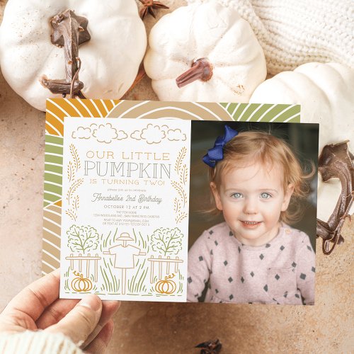 Pumpkin Harvest Scarecrow Photo Birthday Invitation