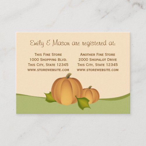 Pumpkin Harvest Shower Registry Business Card Templates