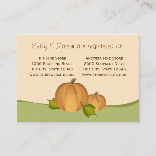 Customizable Pumpkin Harvest Shower Registry Business Card Templates