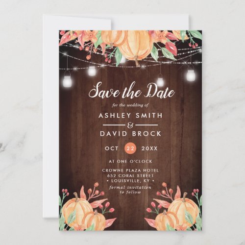 Pumpkin Harvest Watercolor Autumn Save The Date