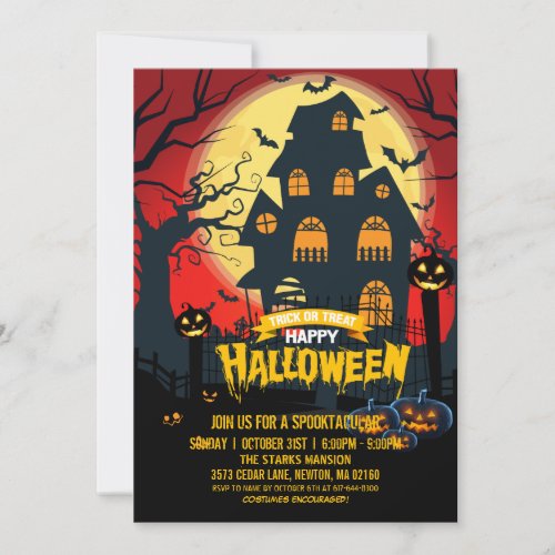 Pumpkin Haunted House Spooktacular Halloween Party Invitation