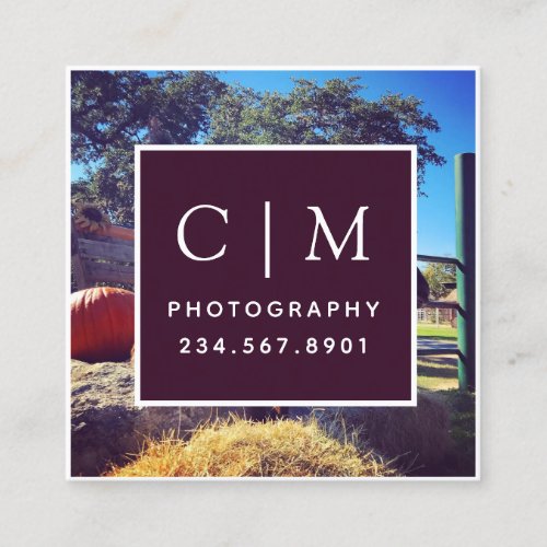 Pumpkin Haystack Dark Red Minimal Farm Photography Square Business Card