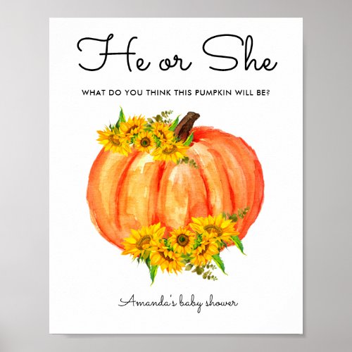 Pumpkin He or She Gender Reveal Poster